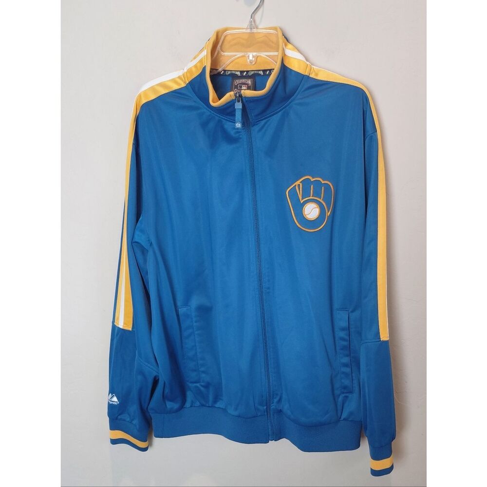 Majestic Cooperstown Collection Milwaukee Brewers MLB Baseball Zip Up Jacket XL